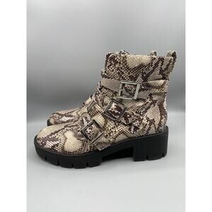 BP. LILLY Buckle Zip-Up Snake Print Moto Combat Boots Women's Size 7.5 M